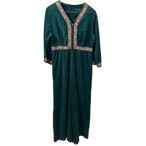 Vtg Danielle Green Velvet Jumper Wide Leg Zip Closure women’s M-L 70 style Read